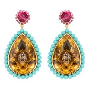 NEW KURT GEIGER Statement Drop Earrings Elegant Gold and Turquoise Teardrop
